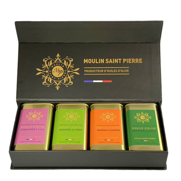 Coffret noir huiles d'olive aromatisées au choix