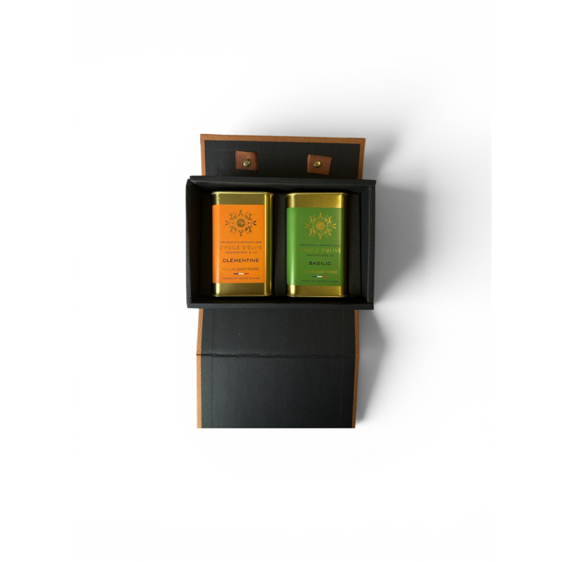 Coffret 2 bidons huiles d'olive aromatisées au choix