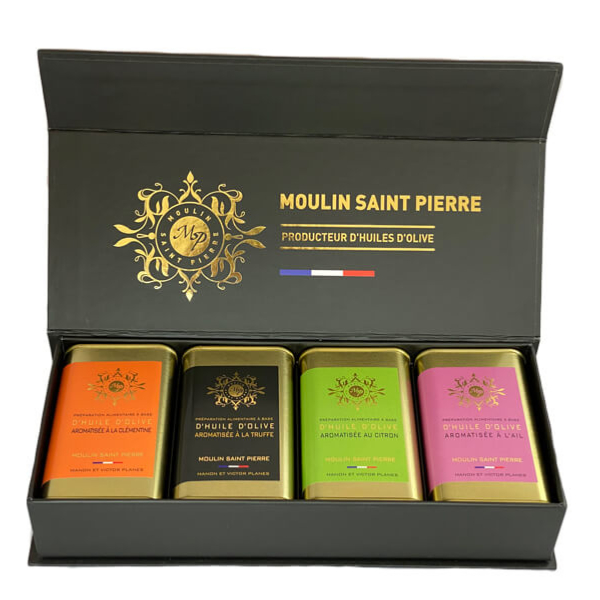 Coffret noir huiles d'olive aromatisées avec Truffe